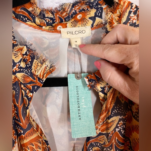 Anthropologie Pilcro Tavi Orange Floral Print Button Front Blouse NWT Plus Sz 1X - Picture 6 of 10